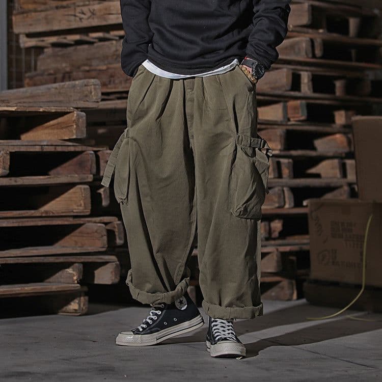 image-NP Men's Cotton Cargo Overalls Army Green Loose Fit