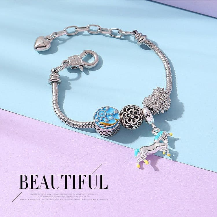 image-Colorful Unicorn Children's Bracelet with Pendant