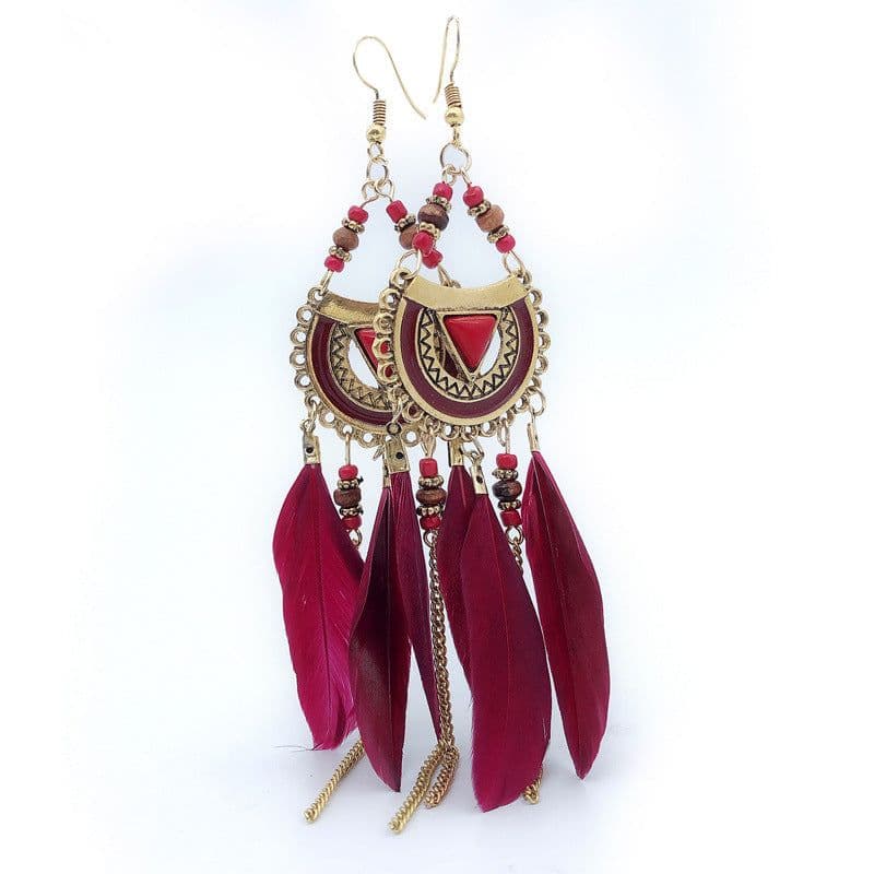 image-You Fei Bohemian Feather Tassel Earrings - White