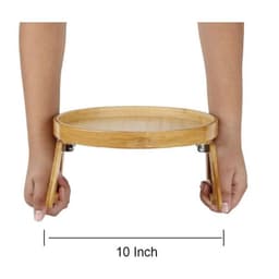 image-Bamboo Sofa Armrest Tray - Round 25cm Foldable