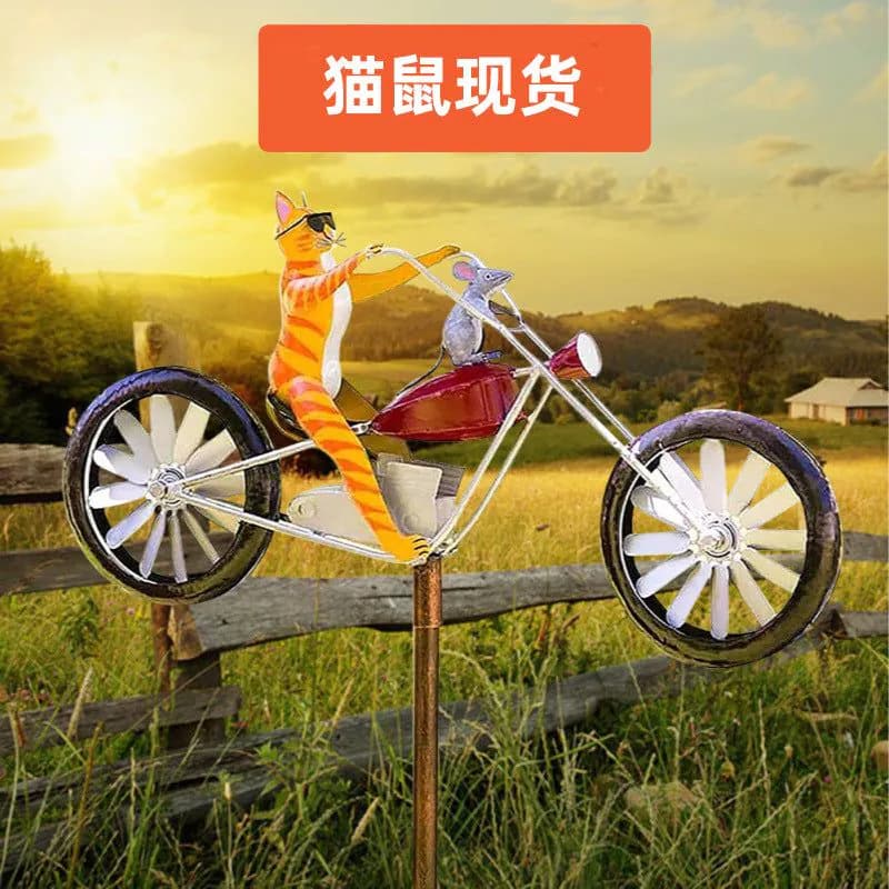 image-Frog Bike Animal Motorcycle Metal Wrought Iron Floor Crafts Decoration Garden Pile Courtyard Decoration Windmill