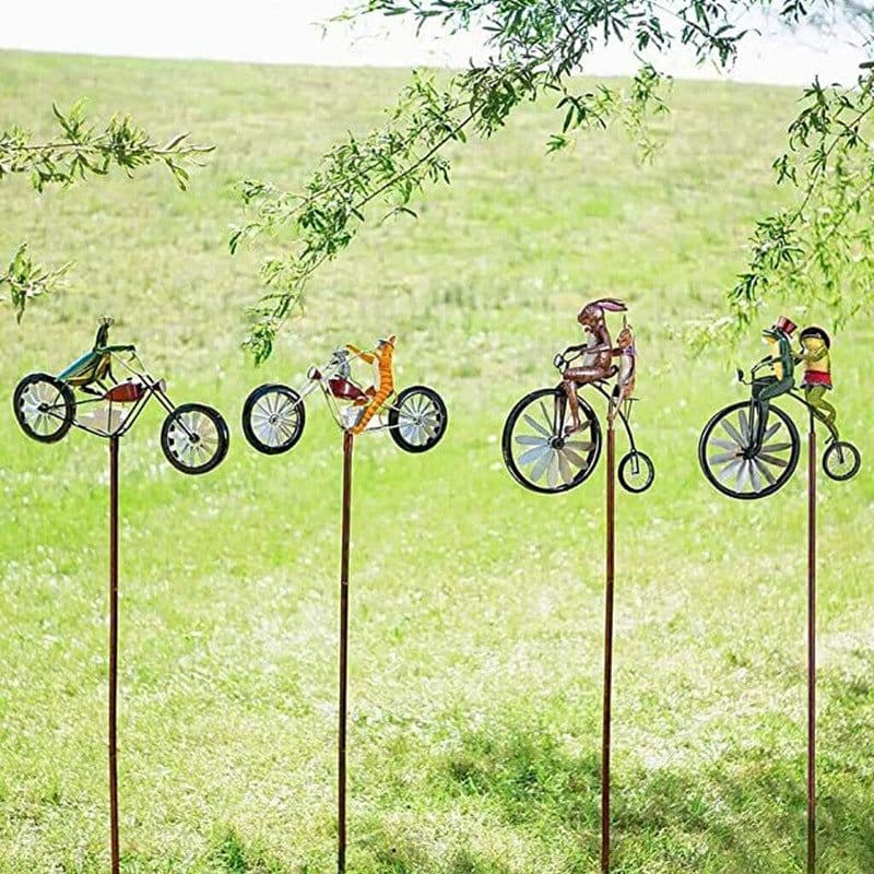 image-Frog Bike Animal Motorcycle Metal Wrought Iron Floor Crafts Decoration Garden Pile Courtyard Decoration Windmill