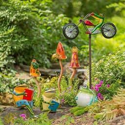 image-Frog Bike Animal Motorcycle Metal Wrought Iron Floor Crafts Decoration Garden Pile Courtyard Decoration Windmill