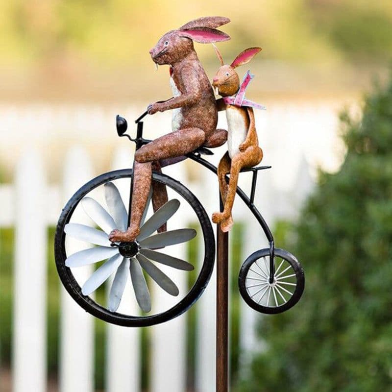 image-Frog Bike Animal Motorcycle Metal Wrought Iron Floor Crafts Decoration Garden Pile Courtyard Decoration Windmill