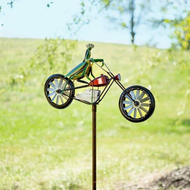 image-Frog Bike Animal Motorcycle Metal Wrought Iron Floor Crafts Decoration Garden Pile Courtyard Decoration Windmill
