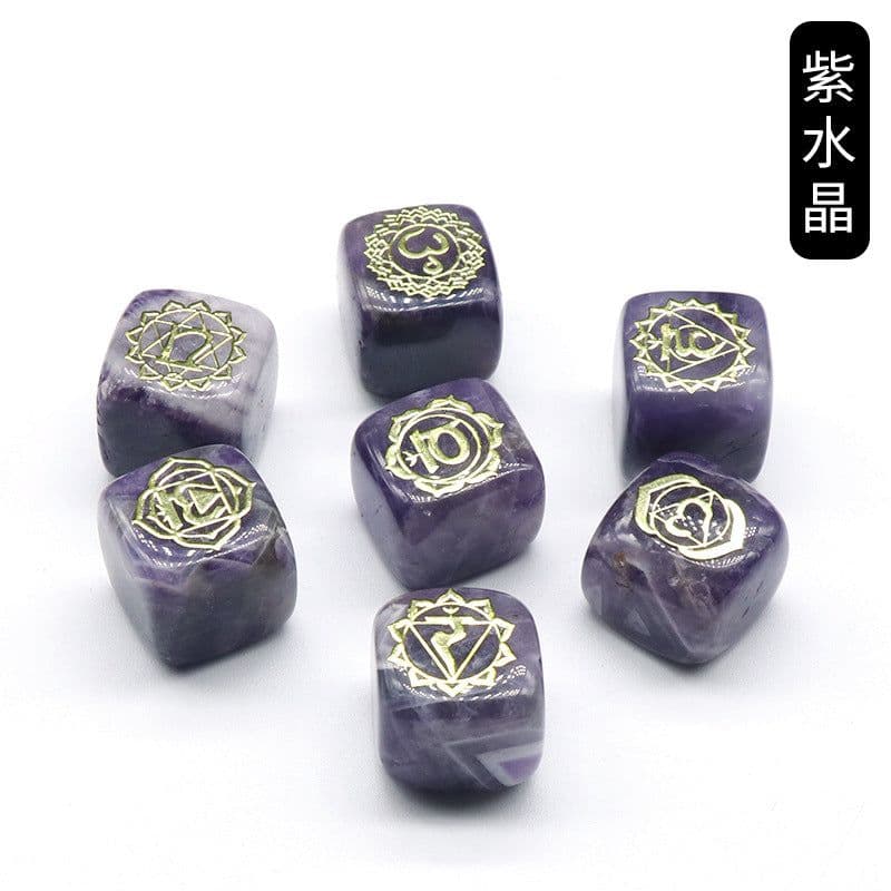 image-1343-Colorful Square Symbol Natural Crystal Agate Stone Set 7 Irregular Squares Factory Direct Sales