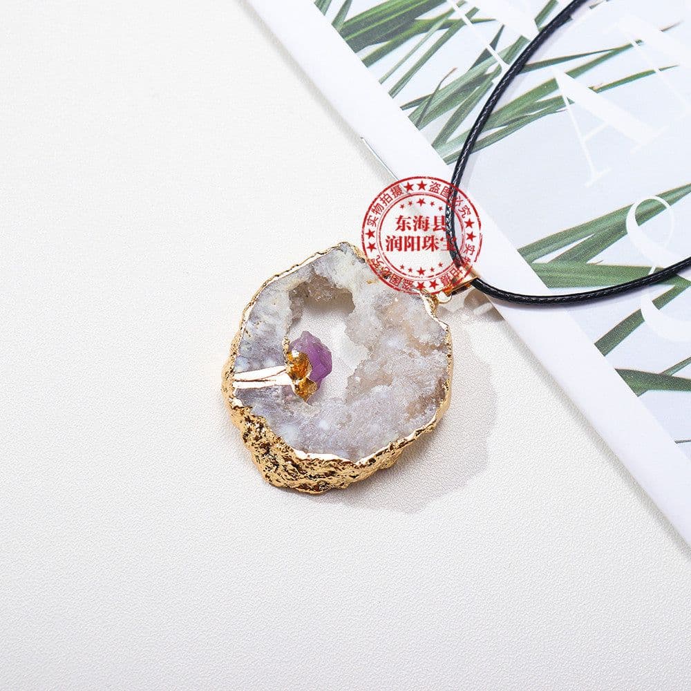 image-Amethyst Geode Pendant - Natural Crystal Hollow Slice