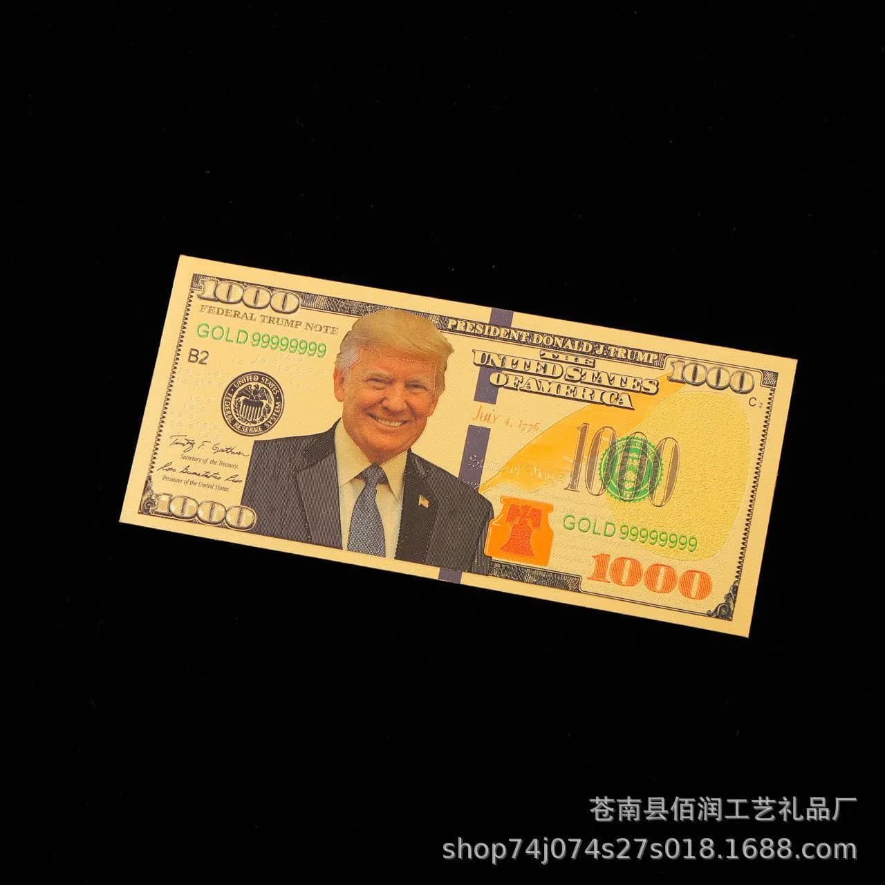 image-Exquisite gold foil US dollar Trump 1000 currency commemorative banknote double-sided color printing gold foil currency can be customized