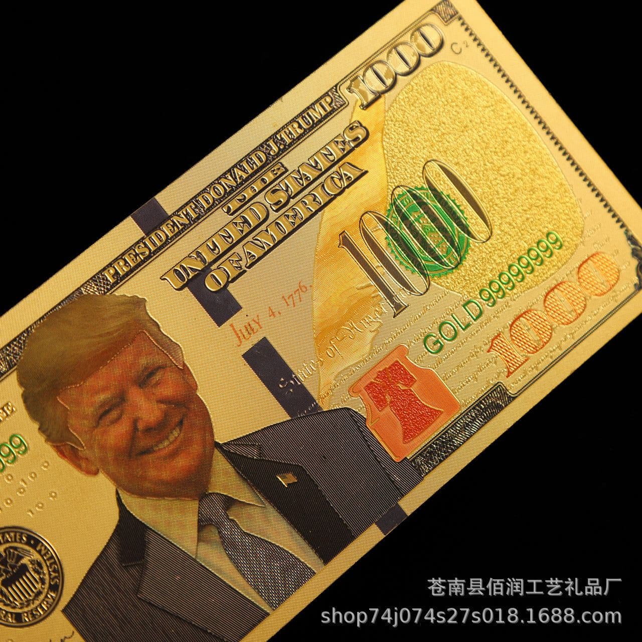 image-Exquisite gold foil US dollar Trump 1000 currency commemorative banknote double-sided color printing gold foil currency can be customized