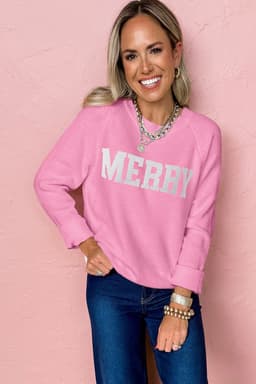 image-Racing Red MERRY Letter Christmas Raglan Sweater
