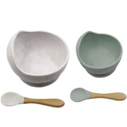 image-Silicone Suction Bowl & Spoon Set - Marble 2pc