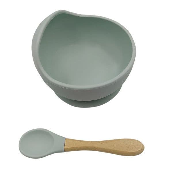 image-Silicone Suction Bowl & Spoon Set - Marble 2pc