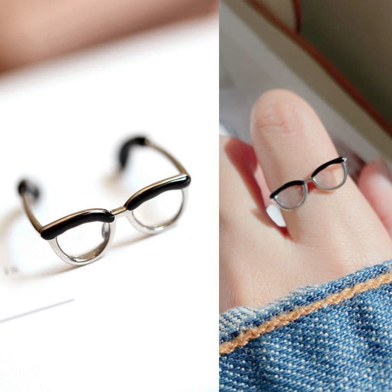 image-Cute Glasses Boy Open Ring Adjustable Enamel