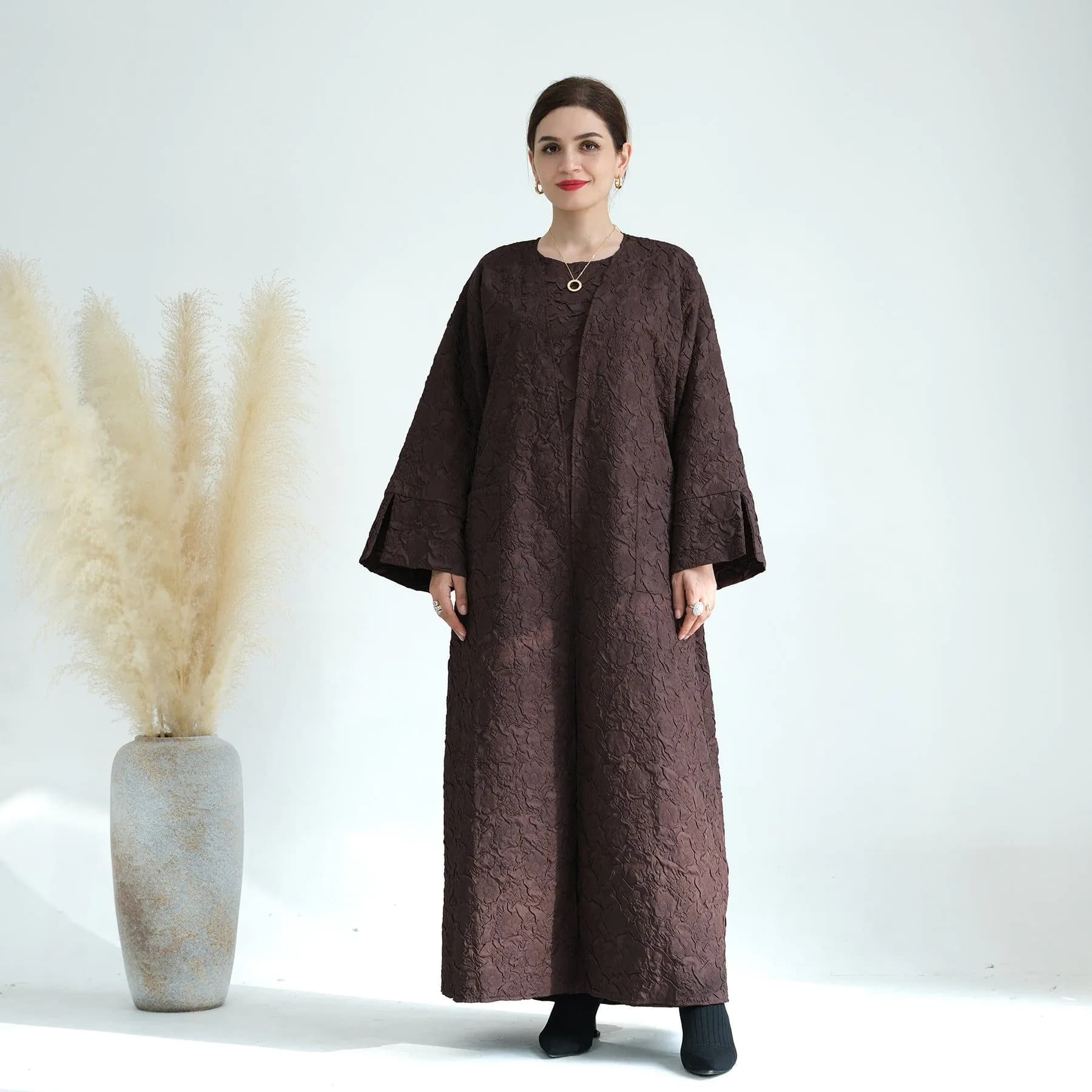 image-Loriya Winter Cardigan Dress - Brown A-Line XXL