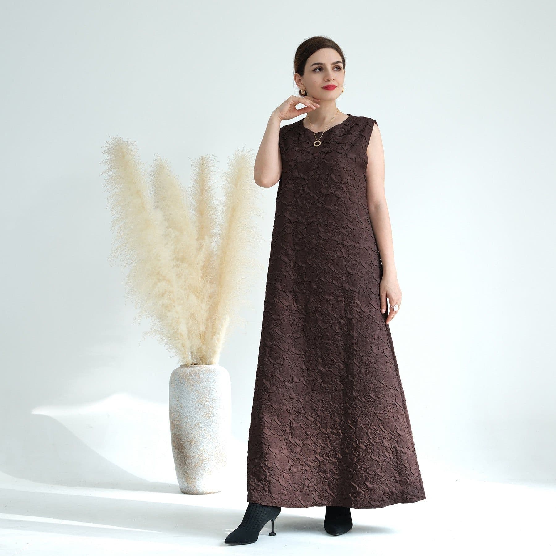 image-Loriya Winter Cardigan Dress - Brown A-Line XXL