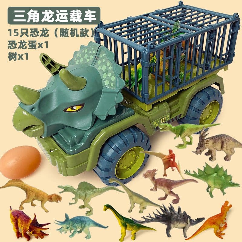 image-Dinosaur Dump Truck Toy Set - Inertial Model for Boys 3-6