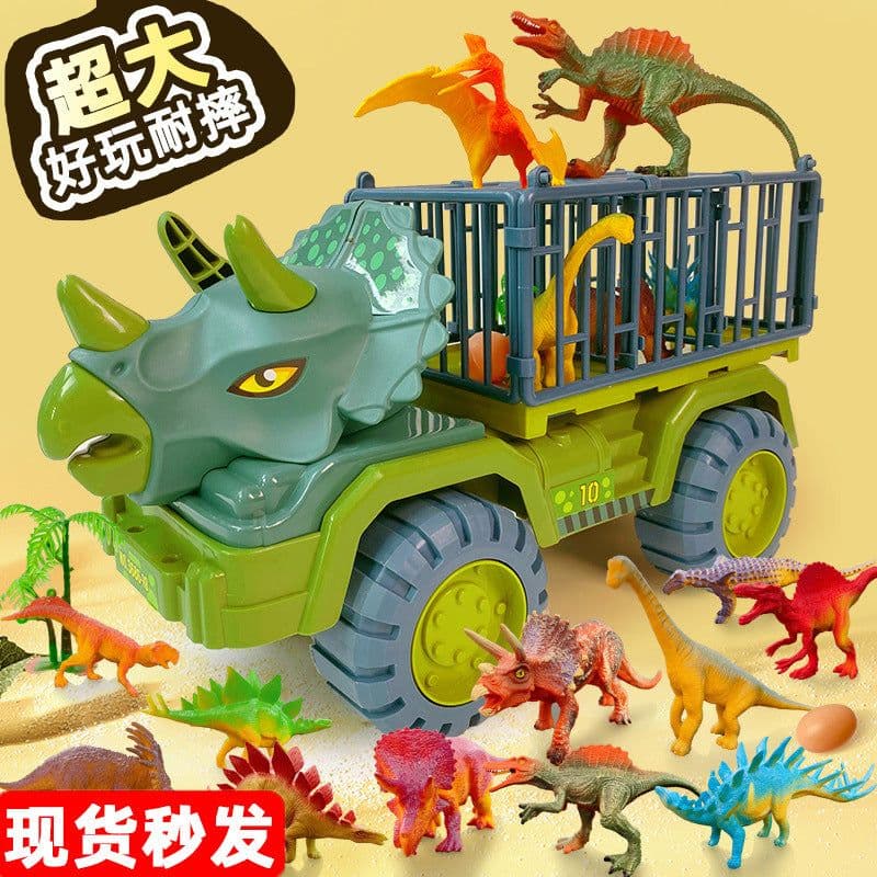image-Dinosaur Dump Truck Toy Set - Inertial Model for Boys 3-6