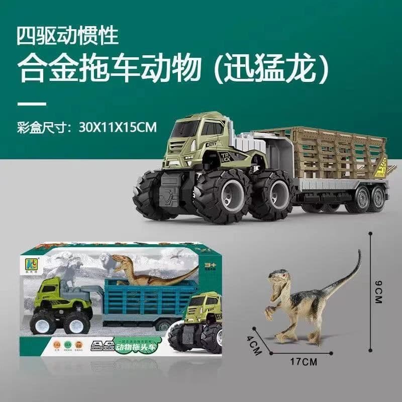 image-Dinosaur Dump Truck Toy Set - Inertial Model for Boys 3-6