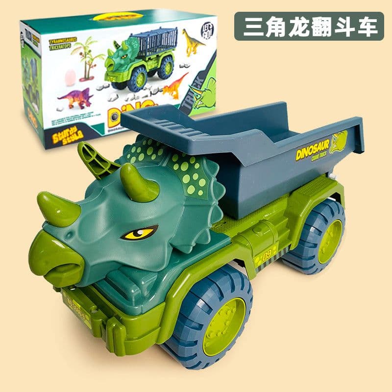 image-Dinosaur Dump Truck Toy Set - Inertial Model for Boys 3-6