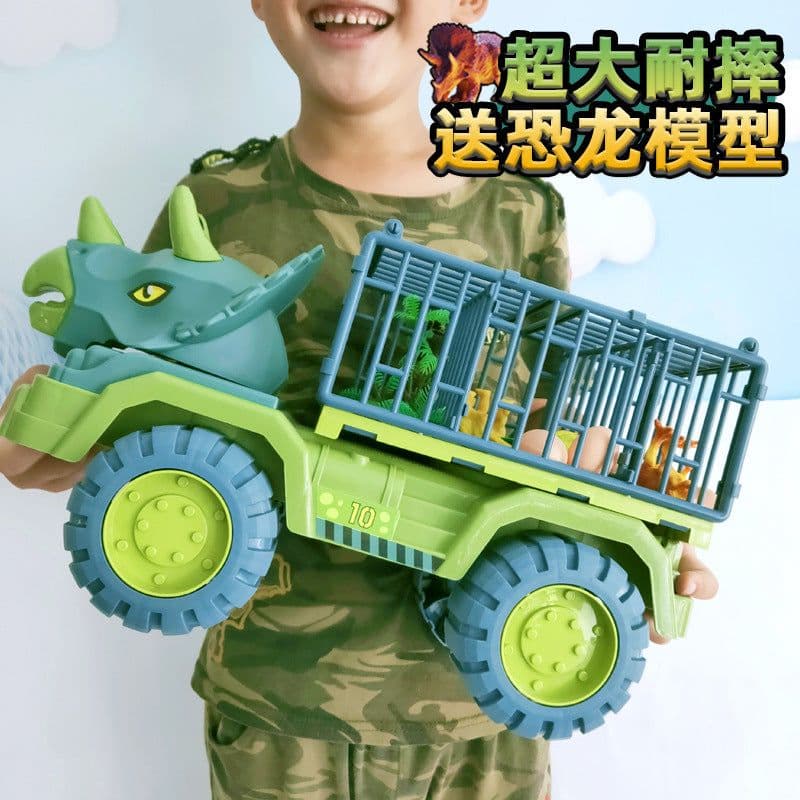 image-Dinosaur Dump Truck Toy Set - Inertial Model for Boys 3-6