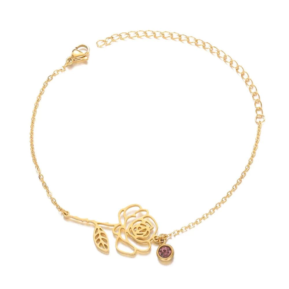 image-Stainless Steel Flower Bracelet - December Gold Women's