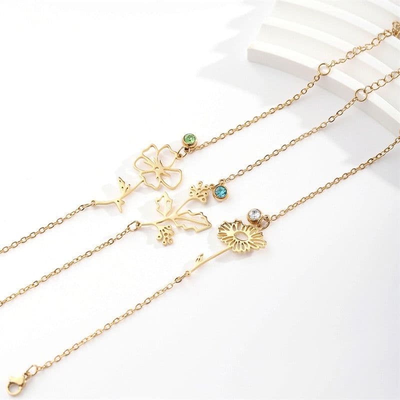image-Stainless Steel Flower Bracelet - December Gold Women's