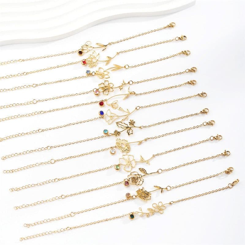 image-Stainless Steel Flower Bracelet - December Gold Women's