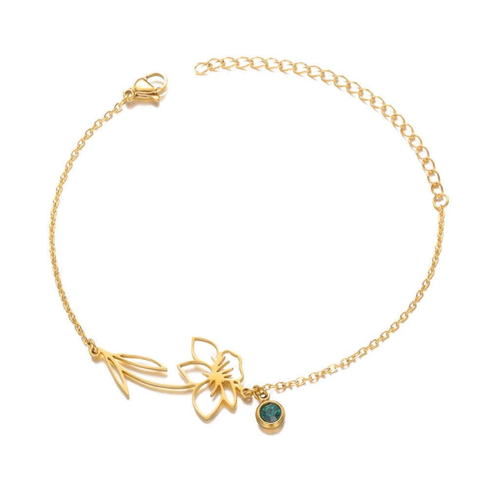image-Stainless Steel Flower Bracelet - December Gold Women's