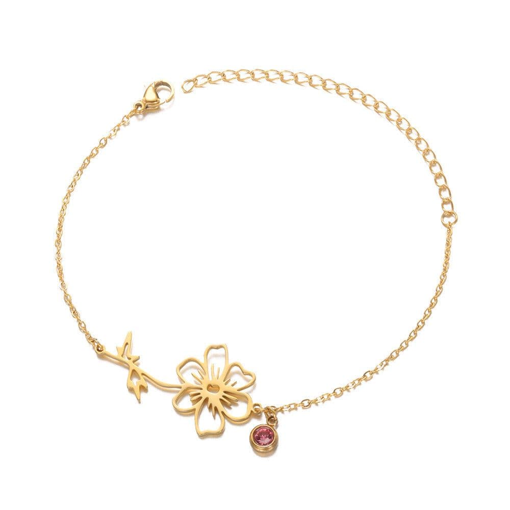 image-Stainless Steel Flower Bracelet - December Gold Women's