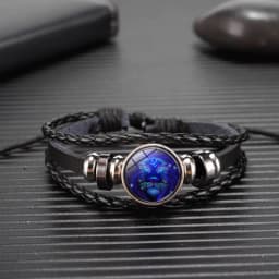 image-Cross-border Hot Sale European and American Retro Twelve Constellation Leather Rope Men's Bracelet Luminous Starry Sky 12 Constellation Bracelet