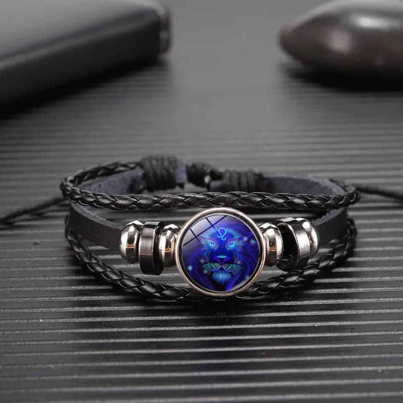 image-Cross-border Hot Sale European and American Retro Twelve Constellation Leather Rope Men's Bracelet Luminous Starry Sky 12 Constellation Bracelet