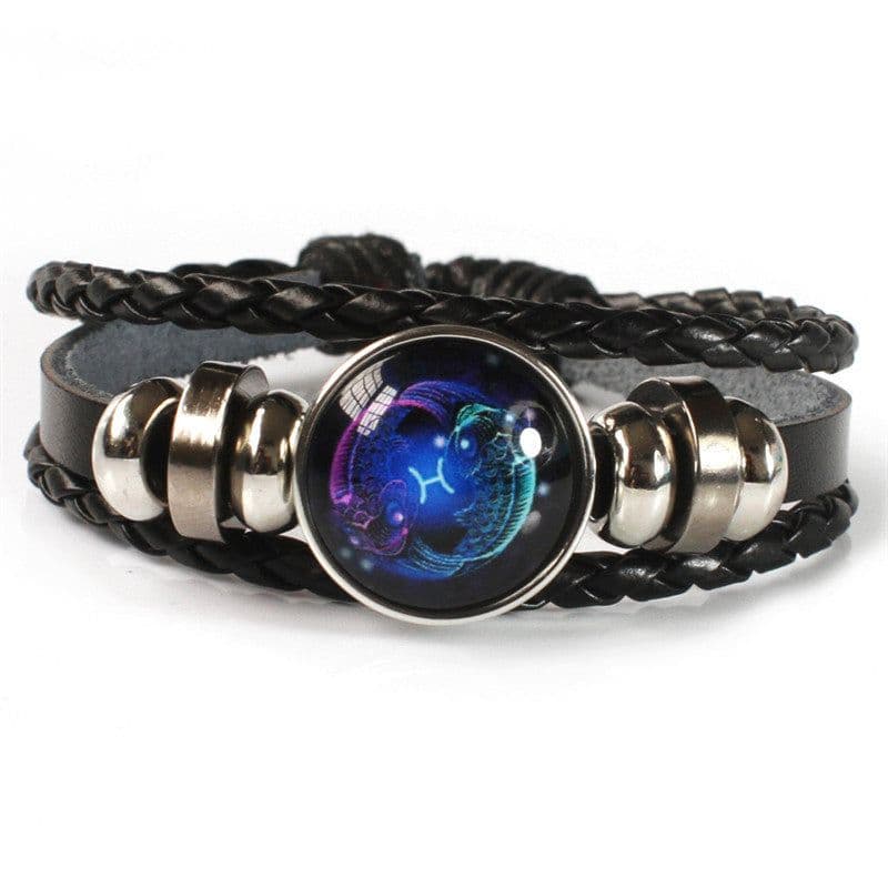 image-Cross-border Hot Sale European and American Retro Twelve Constellation Leather Rope Men's Bracelet Luminous Starry Sky 12 Constellation Bracelet