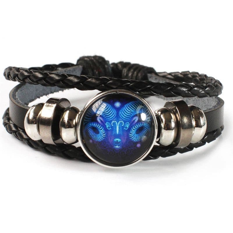 image-Cross-border Hot Sale European and American Retro Twelve Constellation Leather Rope Men's Bracelet Luminous Starry Sky 12 Constellation Bracelet