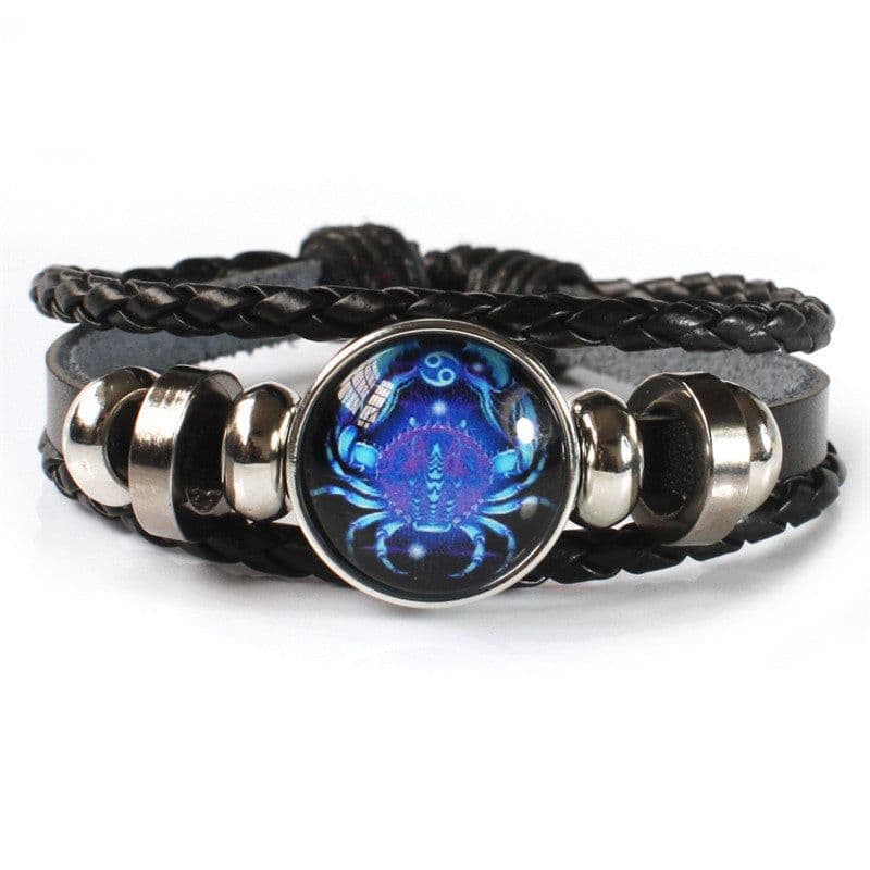 image-Cross-border Hot Sale European and American Retro Twelve Constellation Leather Rope Men's Bracelet Luminous Starry Sky 12 Constellation Bracelet