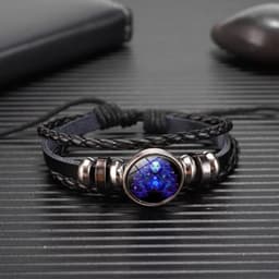 image-Cross-border Hot Sale European and American Retro Twelve Constellation Leather Rope Men's Bracelet Luminous Starry Sky 12 Constellation Bracelet