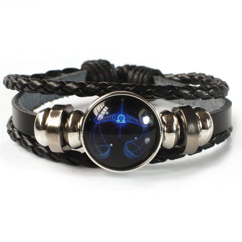 image-Cross-border Hot Sale European and American Retro Twelve Constellation Leather Rope Men's Bracelet Luminous Starry Sky 12 Constellation Bracelet