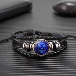 image-Cross-border Hot Sale European and American Retro Twelve Constellation Leather Rope Men's Bracelet Luminous Starry Sky 12 Constellation Bracelet