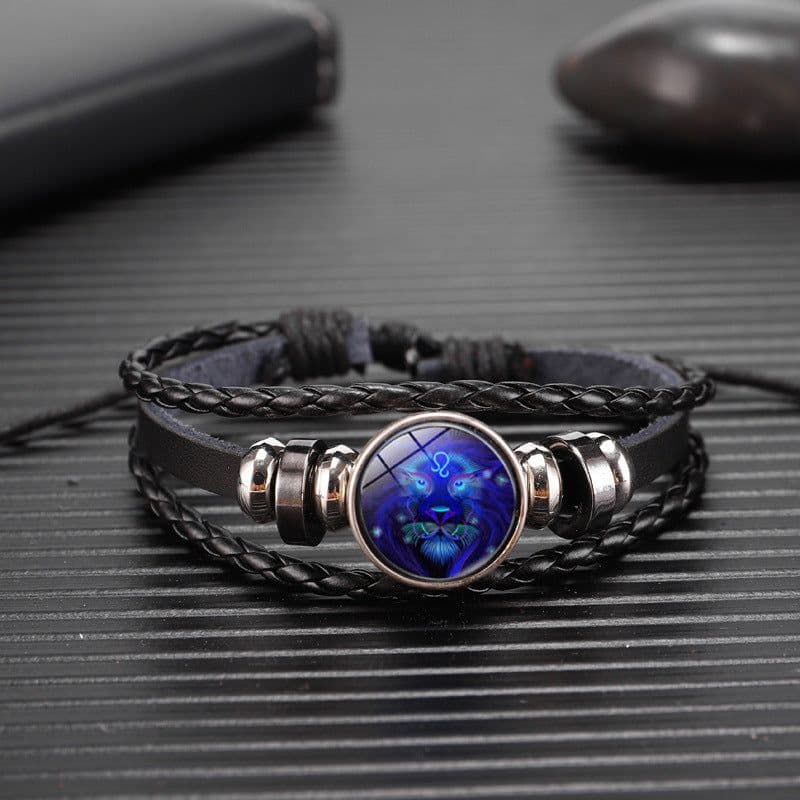 image-Cross-border Hot Sale European and American Retro Twelve Constellation Leather Rope Men's Bracelet Luminous Starry Sky 12 Constellation Bracelet