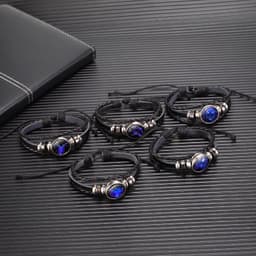 image-Cross-border Hot Sale European and American Retro Twelve Constellation Leather Rope Men's Bracelet Luminous Starry Sky 12 Constellation Bracelet
