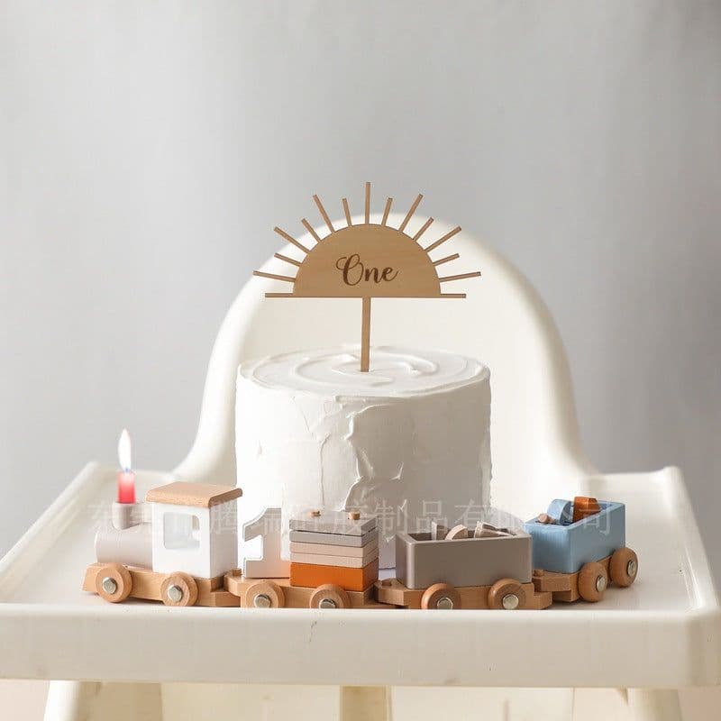 image-Wooden Birthday Train Toy - Baby Milestone Photo Prop