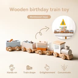 image-Wooden Birthday Train Toy - Baby Milestone Photo Prop