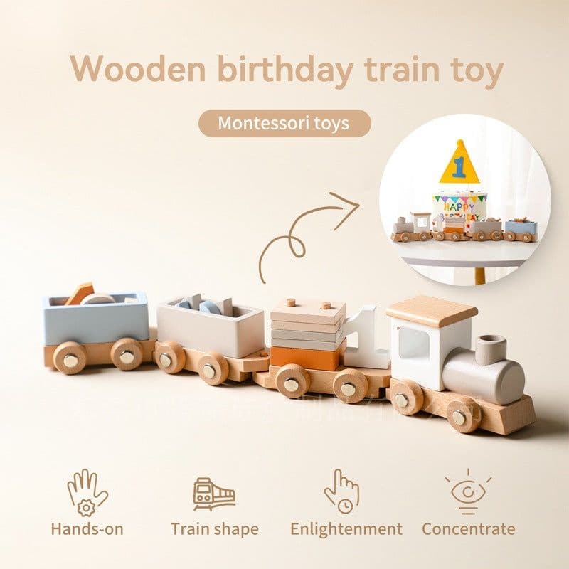 image-Wooden Birthday Train Toy - Baby Milestone Photo Prop