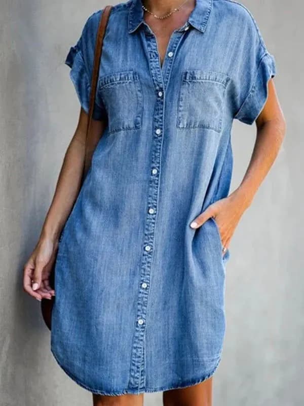 image-Solid Color Denim Casual Midi Skirt