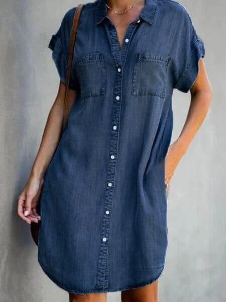 image-Solid Color Denim Casual Midi Skirt