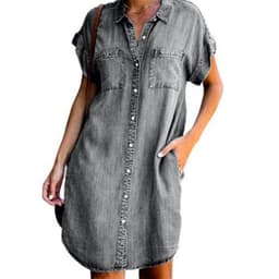 image-Solid Color Denim Casual Midi Skirt