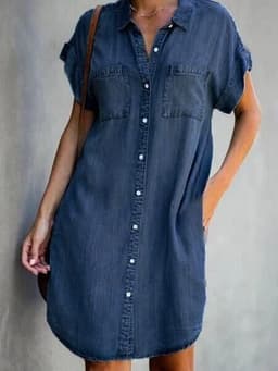 image-Solid Color Denim Casual Midi Skirt