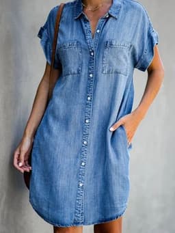 image-Solid Color Denim Casual Midi Skirt