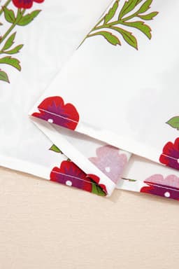 image-White Floral Blouse - Short Puff Sleeve Contrast