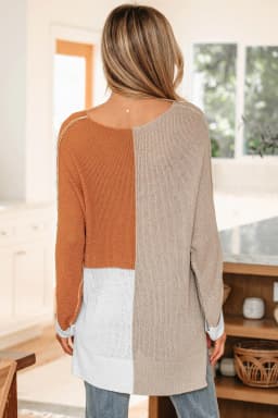 image-Evergreen Color Block Knit V Neck Sweater
