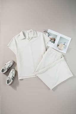 image-Beige Plus Size Textured Collared Top and Pants Set